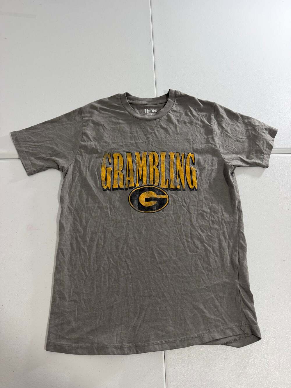 Hanes Grambling Tigers Mens T Shirt S Gray Gold Black G Logo HBCU Graphic Tee